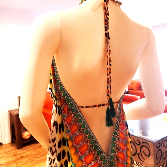 **LAST ONE***MANISH VAID Leopard Love Teal Orange Silk Hi-Lo Dress-NWT-OS - Picture 9 of 9